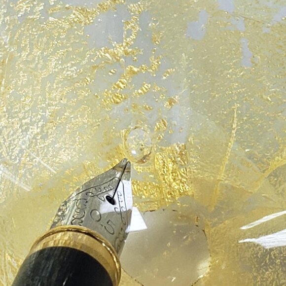 Small Ruffled 6 Lobed Golden Cased Art Glass Bowl with Silver Aventurine Flecks - Picture 10 of 10